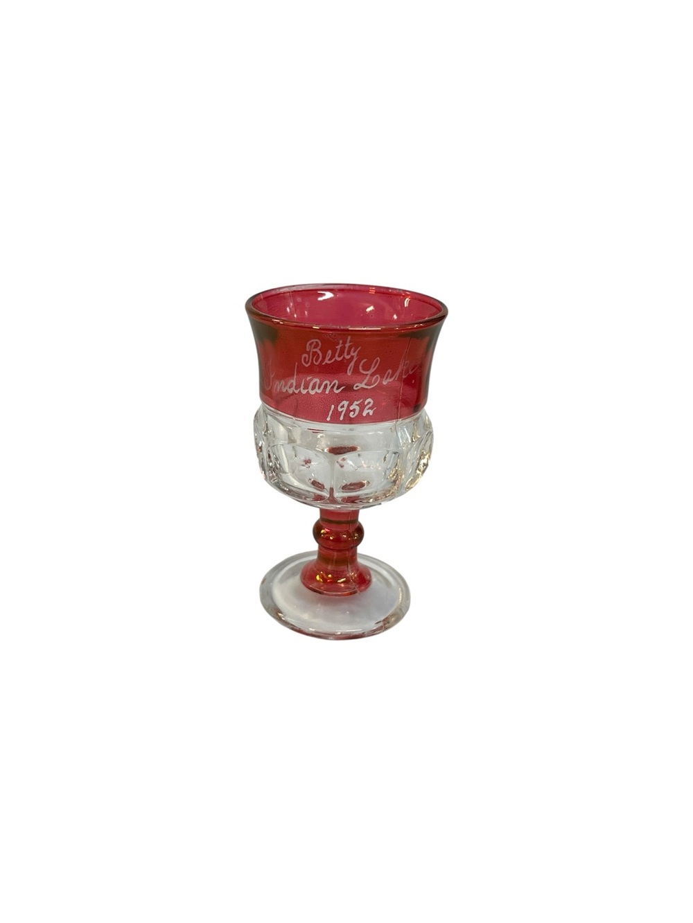 Vintage 1952 Century Souvenir EAPG Ruby Cordial Glass- “Betty” Indian Lake NY
